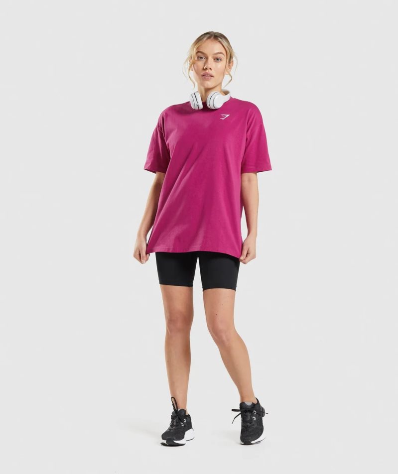 Koszulki Gymshark Treningowe Oversized Damskie Różowe | PL 385GWL